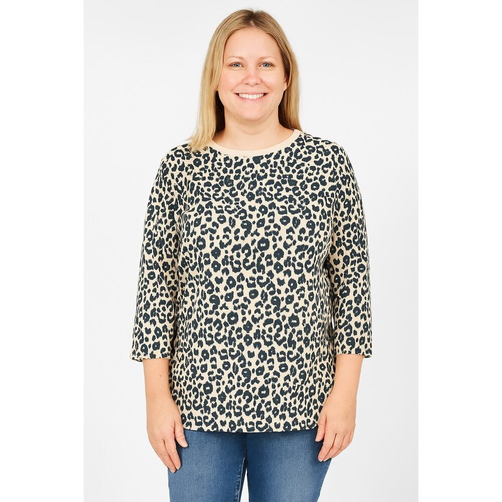 Blooming Jelly Tan Black Leopard Print Lightweight 3/4 Sleeve T-Shirt Size L